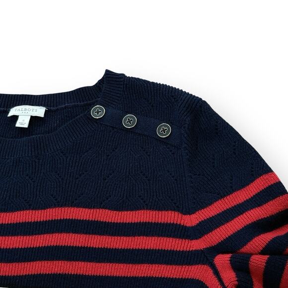 Talbots Sweater Womens S Red Blue Stripe Nautical Shoulder Buttons Cotton Blend - Picture 5 of 7